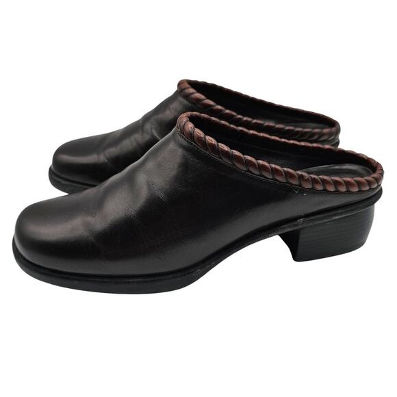 Cole Haan Studio Black Leather Brown Woven Collar Mule Sz 7.5N Braided - Picture 1 of 8